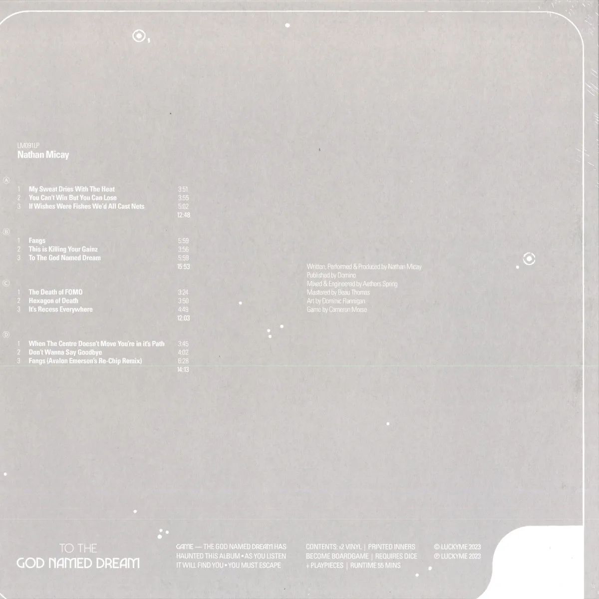 Обратная сторона обложки — Nathan Micay — To The God Named Dream LP 2x12"