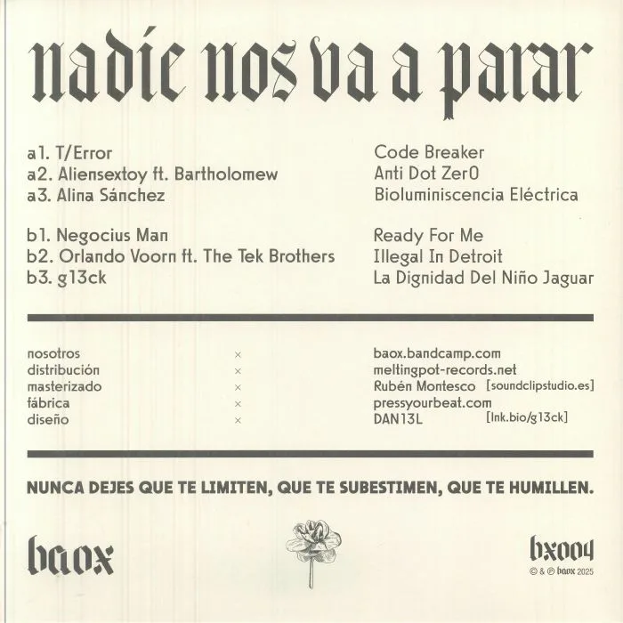 Back cover — T ERROR / ALIENSEXTOY / ALINA SANCHEZ / NEGOCIUS MAN / ORLANDO VOORN / G13CK — Nadie Nos Va A Parar