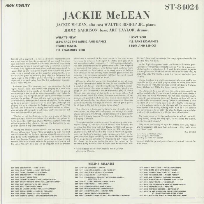 Обратная сторона обложки — Jackie McLEAN — Swing Swang Swingin' (remastered)
