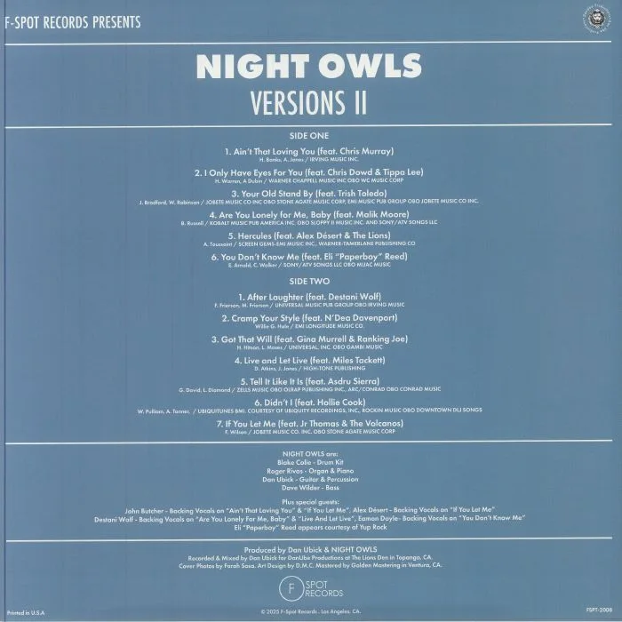 Обратная сторона обложки — NIGHT OWLS — Versions II