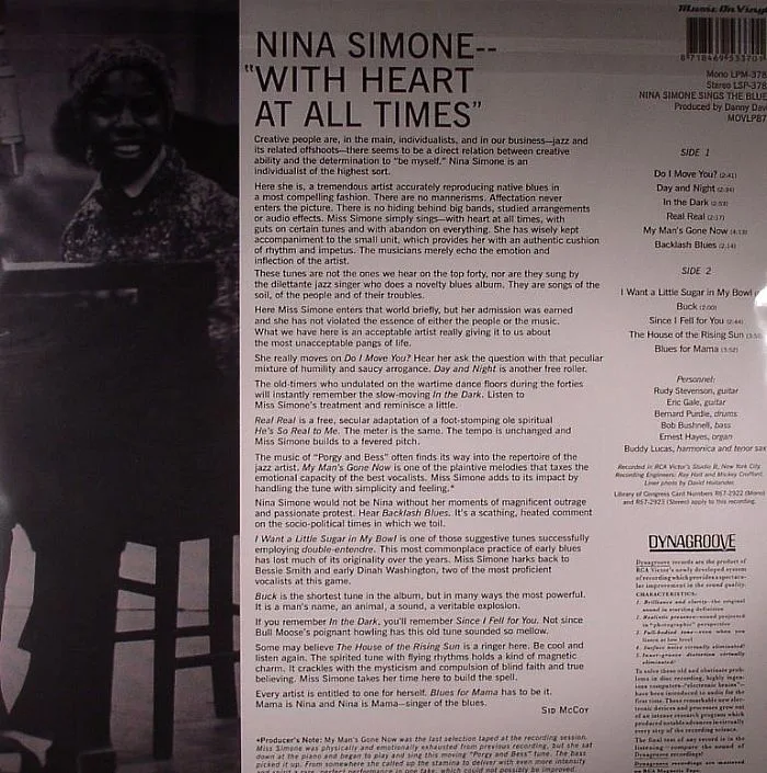 Обратная сторона обложки — Nina SIMONE — Sings The Blues