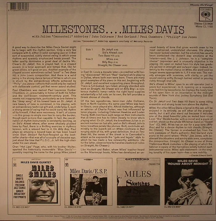 Back cover — Miles DAVIS — Milestones (reissue)