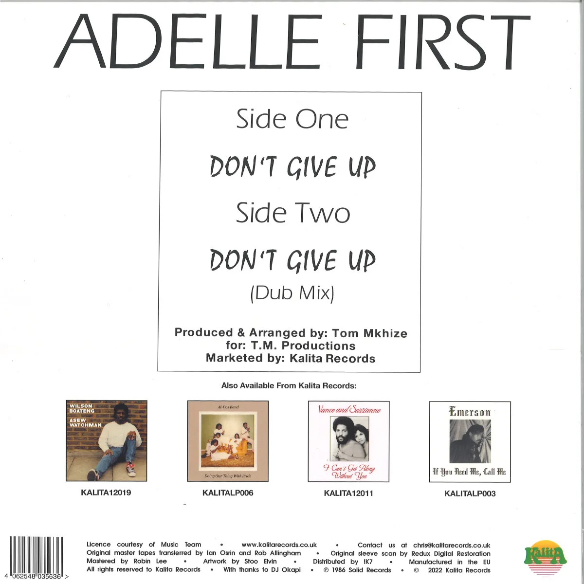 Обратная сторона обложки — Adelle First — Don't Give Up LP