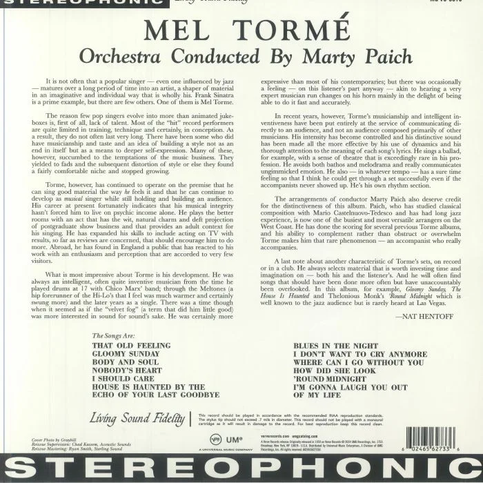 Обратная сторона обложки — Mel TORME — Torme