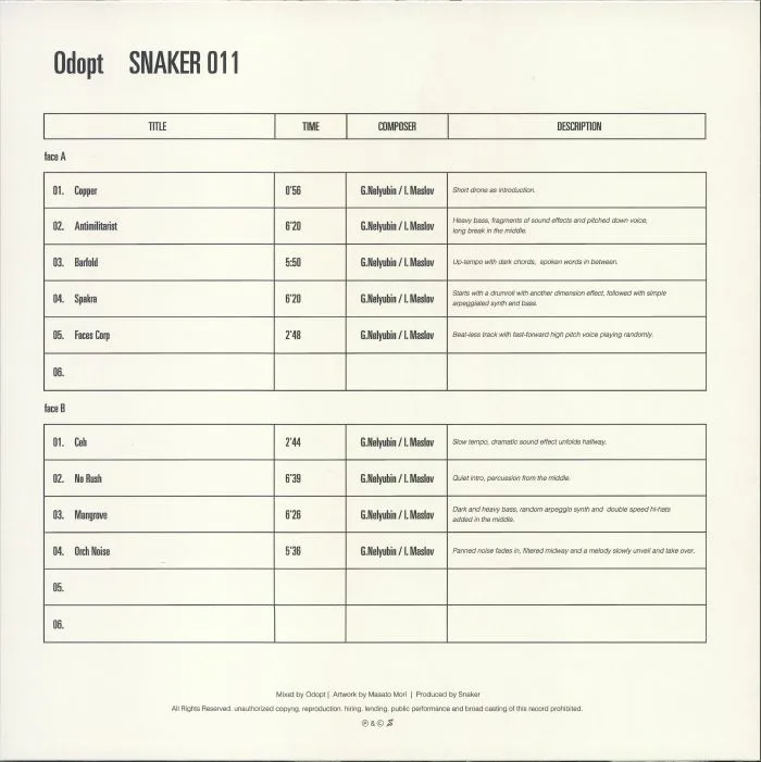 Back cover — ODOPT — SNAKER 011