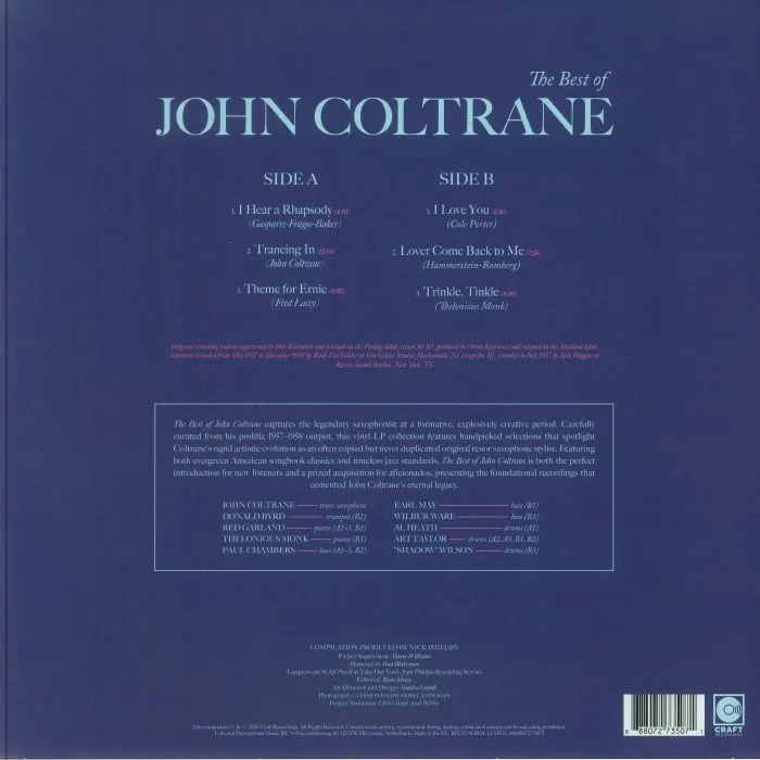 Back cover — John COLTRANE — The Best Of John Coltrane