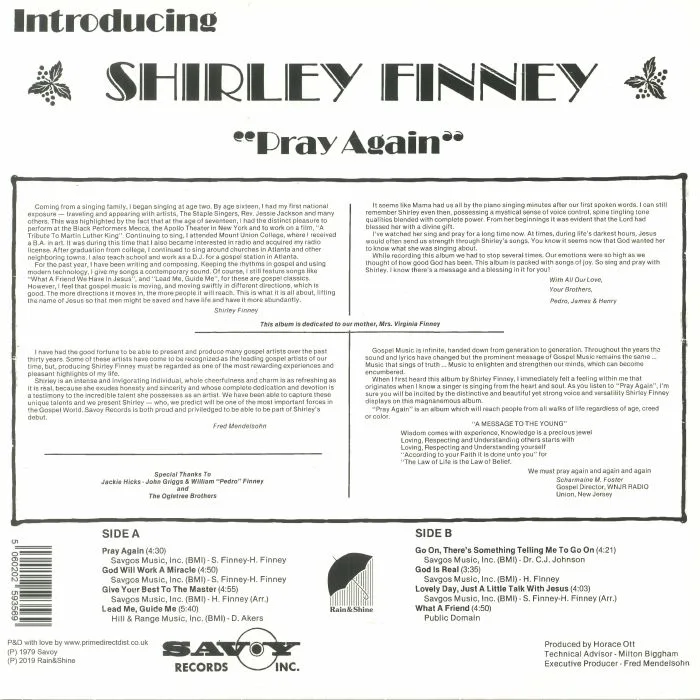 Back cover — Shirley FINNEY — Pray Again (Record Store Day 2019)