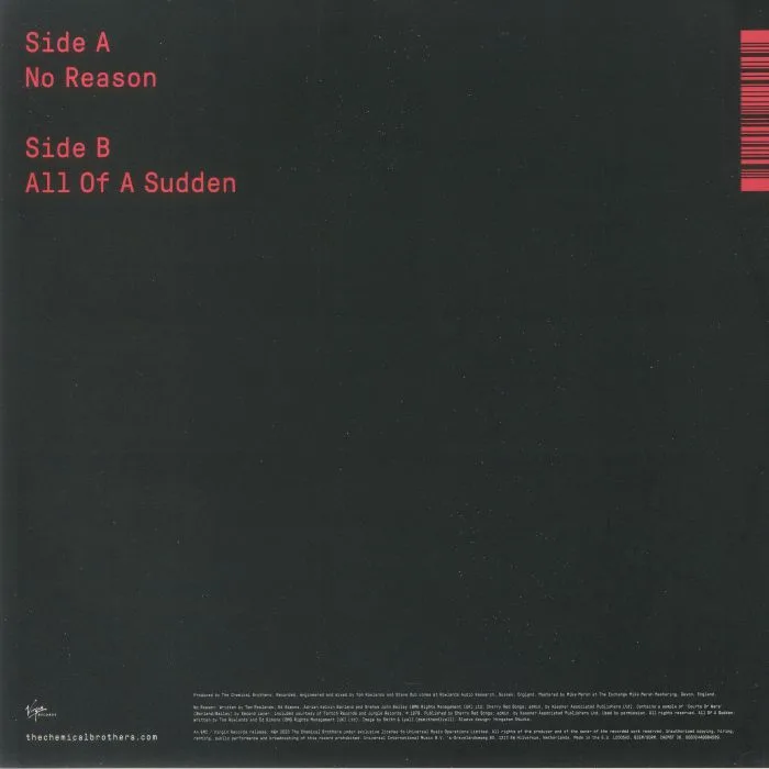 Back cover — The CHEMICAL BROTHERS — No Reason
