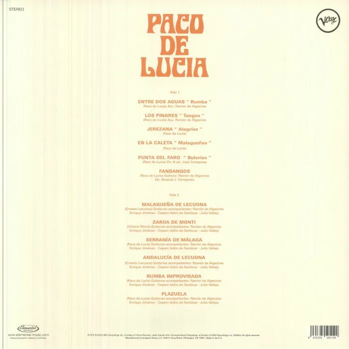 Обратная сторона обложки — PACO DE LUCIA — Entre Dos Aguas