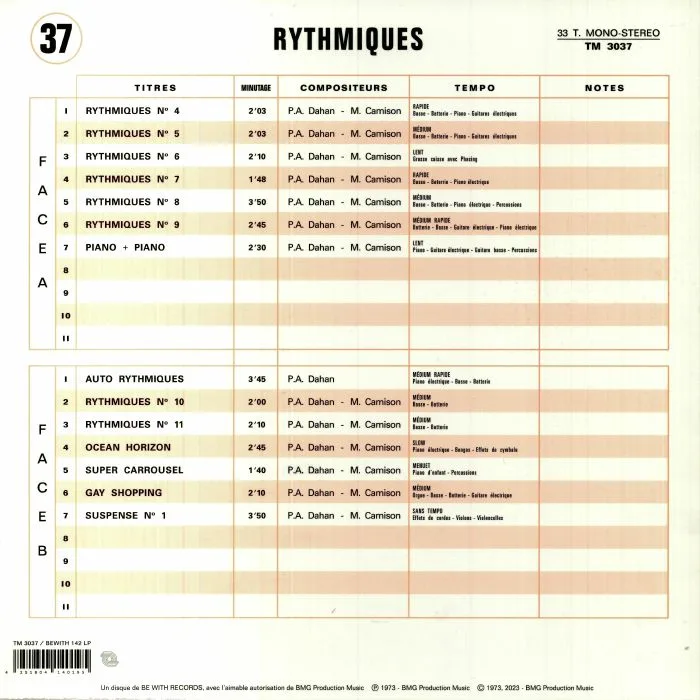 Back cover — Pierre Alain DAHAN / MAT CAMISON — Rythmiques (reissue)