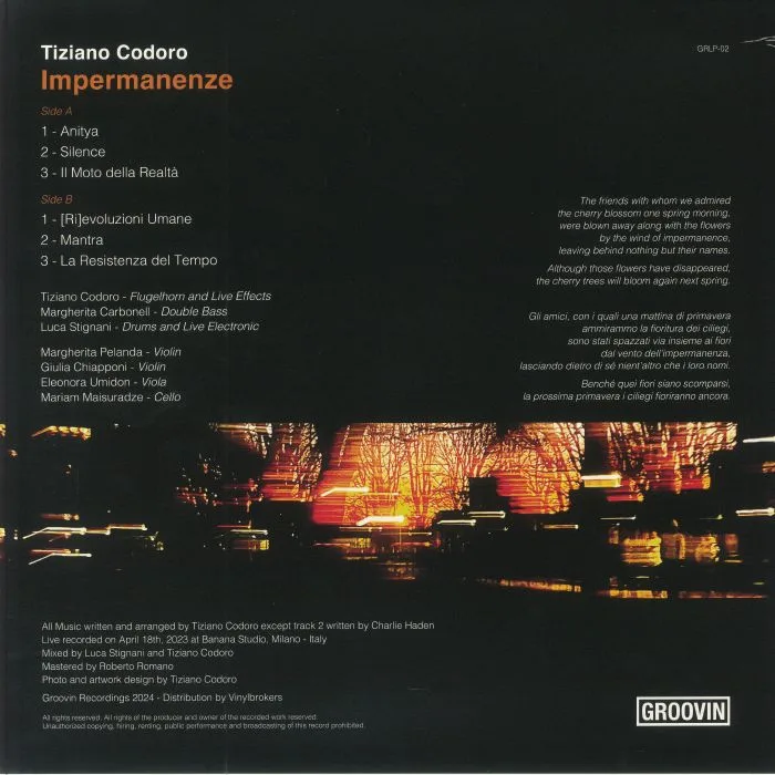 Обратная сторона обложки — Tiziano CODORO — Impermanenze
