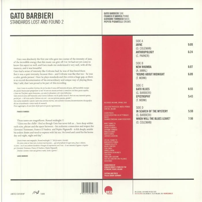 Обратная сторона обложки — Gato BARBIERI — Standards: Lost & Found 2 (Record Store Day RSD 2025)