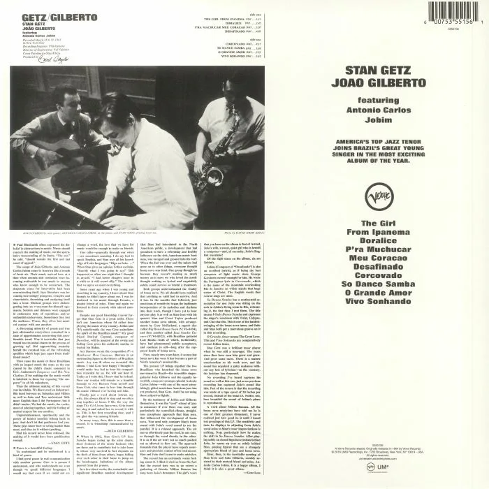 Обратная сторона обложки — Stan GETZ / JOAO GILBERTO feat ANTONIO CARLOS JOBIM — Getz / Gilberto