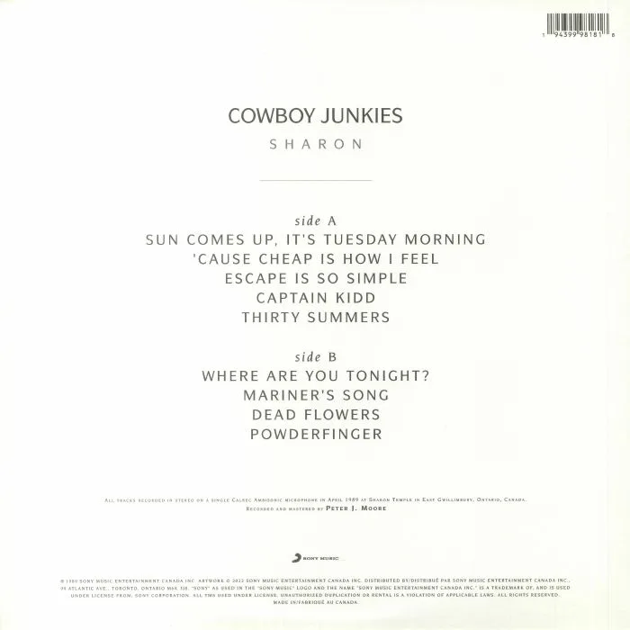 Back cover — COWBOY JUNKIES — Sharon