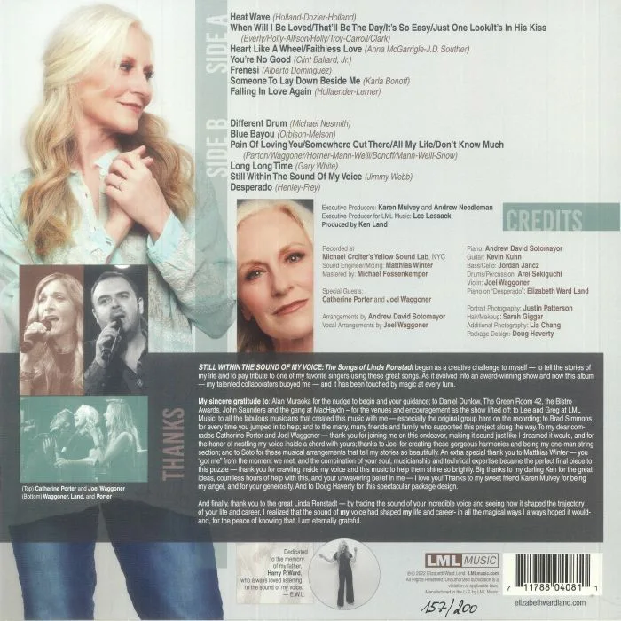 Back cover — Elizabeth WARD LAND — Still Within The Sounds Of My Voice: The Songs Of Linda Ronstadt