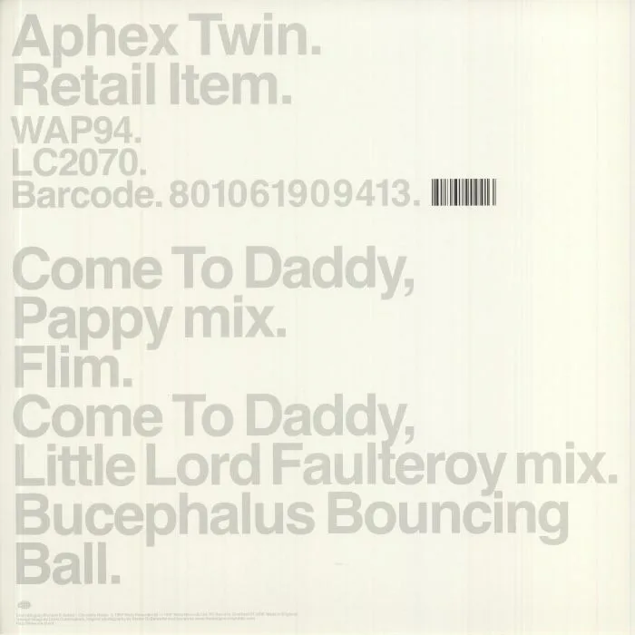 Back cover — APHEX TWIN — Come To Daddy