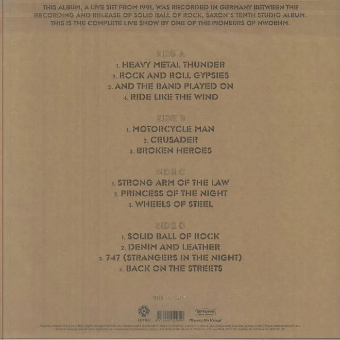 Back cover — SAXON — Live In Germany 1991 (Record Store Day RSD 2026)
