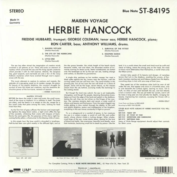 Обратная сторона обложки — Herbie HANCOCK — Maiden Voyage (Blue Note Essentials Vinyl Series)