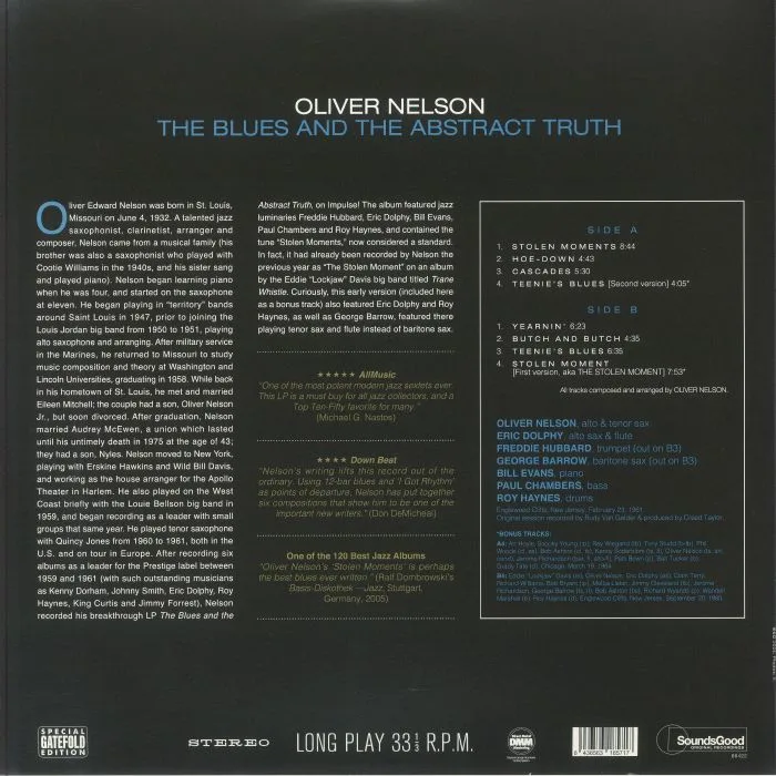 Back cover — Oliver NELSON — The Blues & The Abstract Truth (reissue)