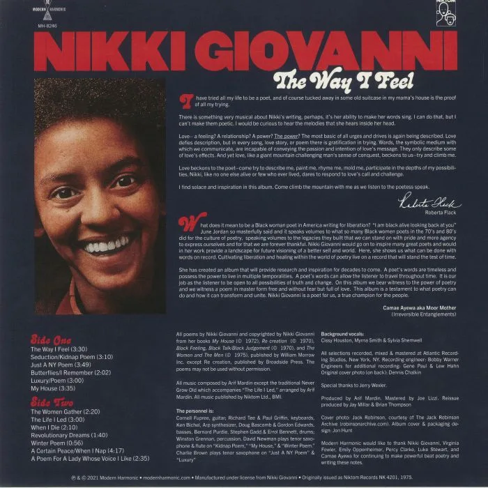 Обратная сторона обложки — Nikki GIOVANNI — The Way I Feel