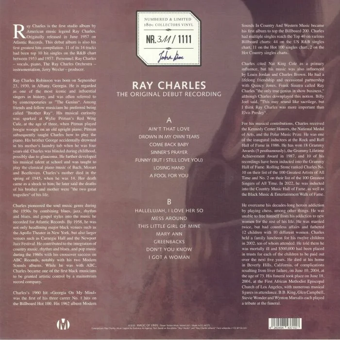 Back cover — Ray CHARLES — The Original Debut Recording