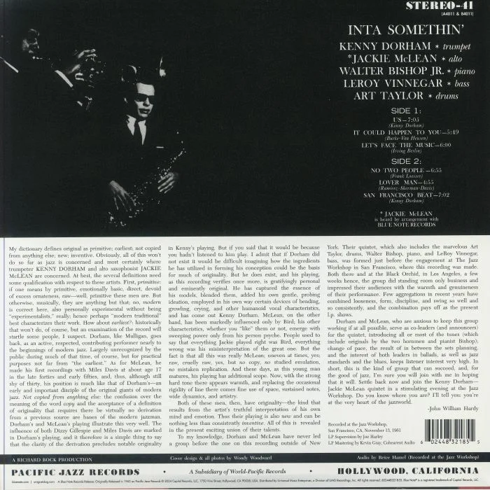 Back cover — Kenny DORHAM / JACKIE MCLEAN — Inta Somethin' (Tone Poet Series)