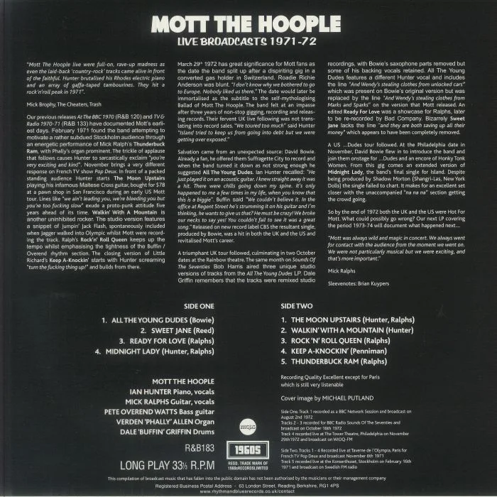 Back cover — MOTT THE HOOPLE — Live Broadcasts 1971-72