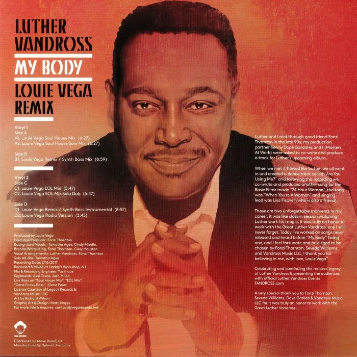 Back cover — Luther Vandross — My Body - Louie Vega Remixes (Record Store Day 2019)