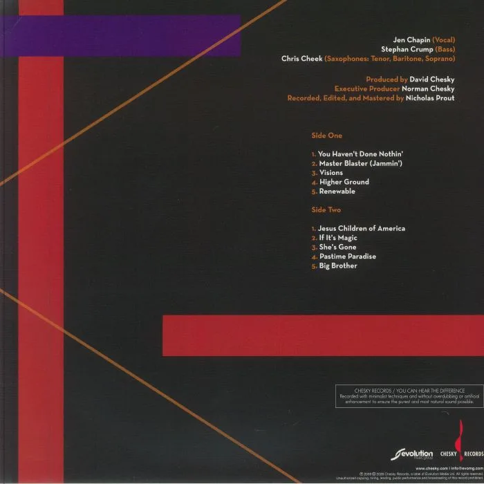 Back cover — Jen CHAPIN — Revisions: Songs Of Stevie Wonder (Chesky Original Masters Series)