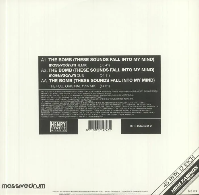 Back cover — KENNY DOPE presents THE BUCKETHEADS — The Bomb!: These Sounds Fall Into My Mind (Massivedrum remix & original)