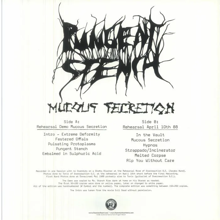 Back cover — PUNGENT STENCH — Mucous Secretion (reissue)