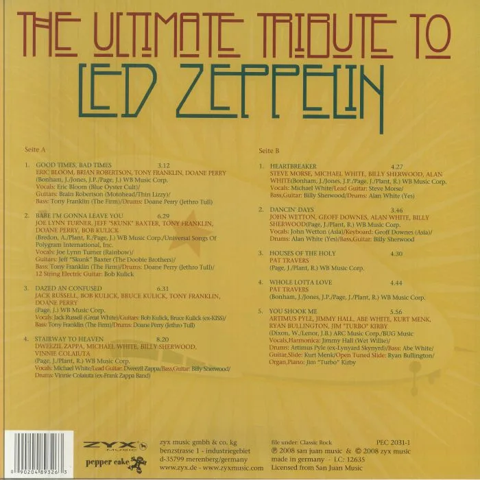 Back cover — LED ZEPPELIN / VARIOUS — The Ultimate Tribute To Led Zeppelin