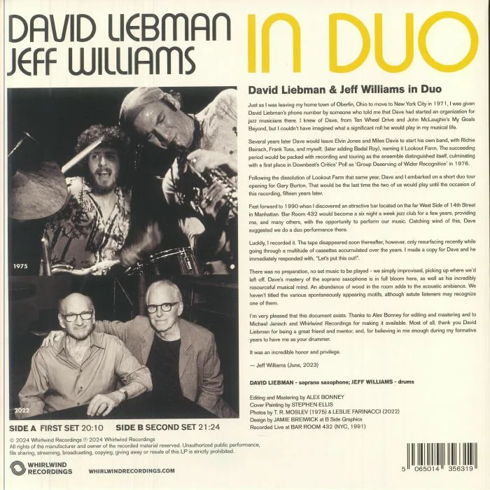 Обратная сторона обложки — Dave LIEBMAN / JEFF WILLIAMS — In Duo