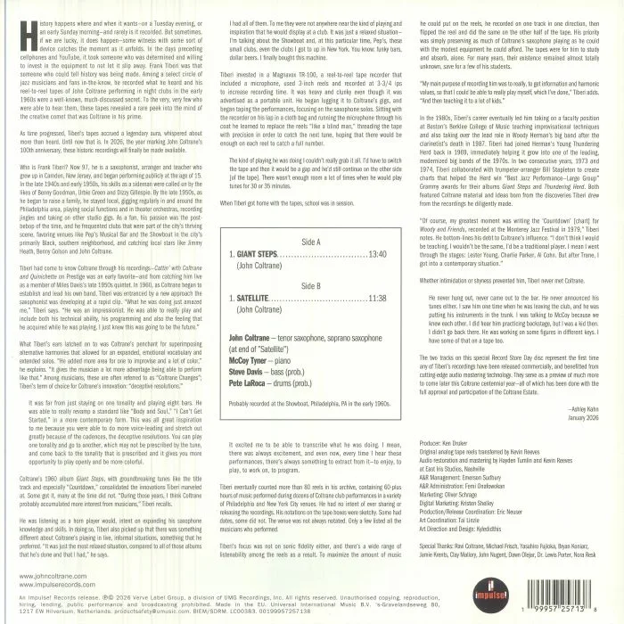 Обратная сторона обложки — John COLTRANE — The Tiberi Tapes: A Preview Of The Mythic Recordings (Record Store Day RSD 2026)