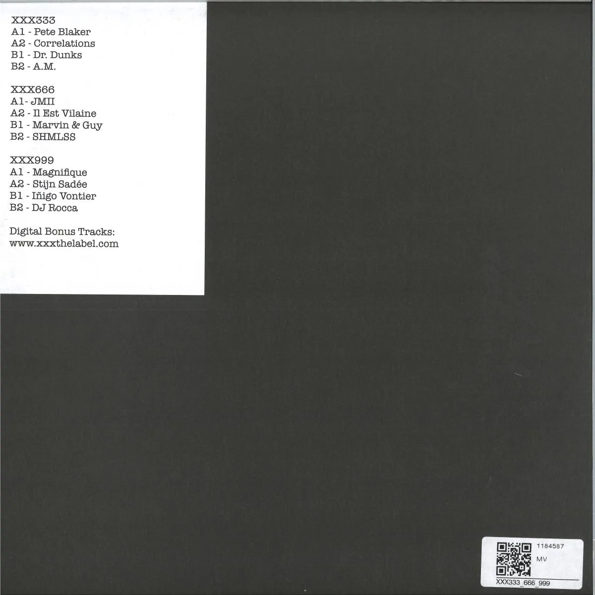 Обратная сторона обложки — Various — XXX333, XXX666, XXX999 Repress bundle LP 3x12"