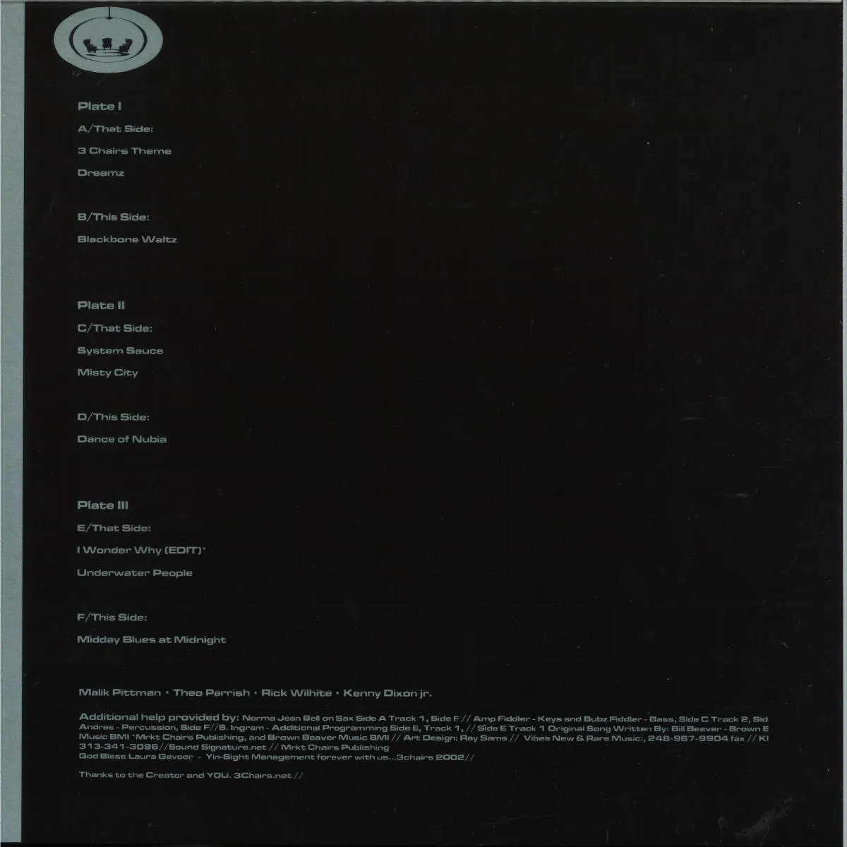 Back cover — 3 Chairs — 3 Chairs LP 3x12"