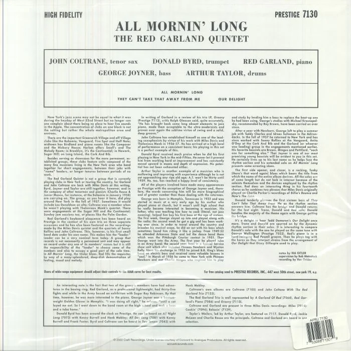 Back cover — The RED GARLAND QUINTET — All Mornin' Long (reissue)