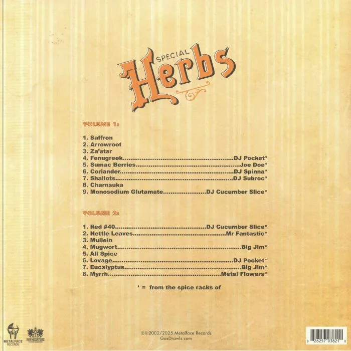 Обратная сторона обложки — MF DOOM — Metal Fingers Presents: Special Herbs Vol 1 & 2