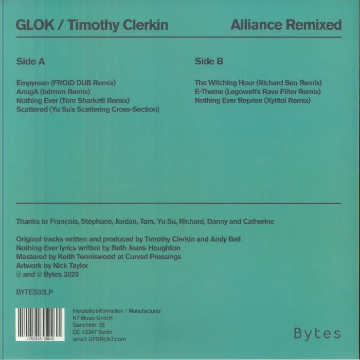 Обратная сторона обложки — GLOK / TIMOTHY CLERKIN — Alliance: Remixed