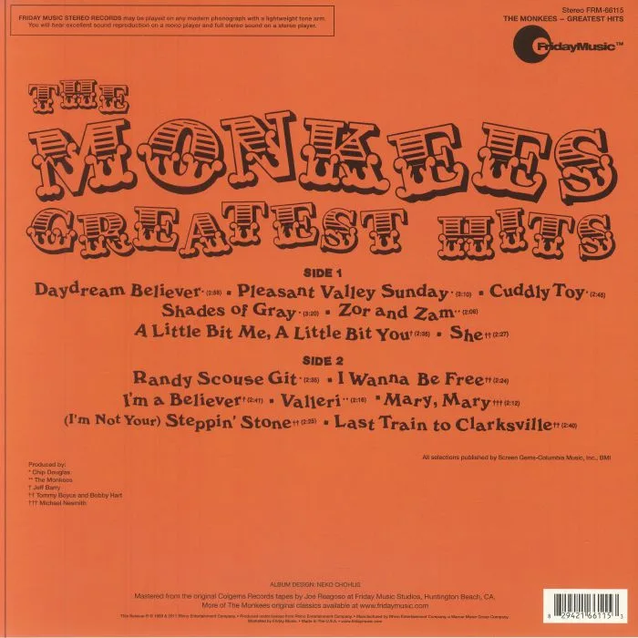 Back cover — The MONKEES — The Monkees Greatest Hits