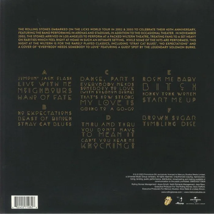 Back cover — The ROLLING STONES — Live At The Wiltern