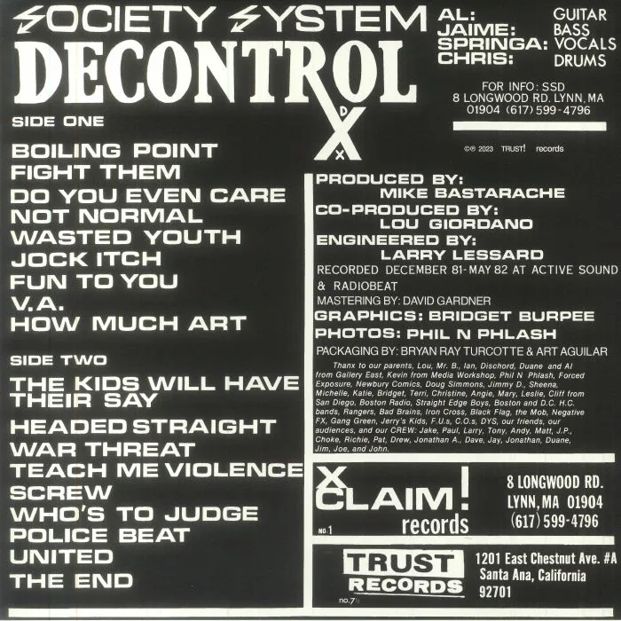 Back cover — SS DECONTROL aka SSD — The Kids Will Have Their Say (remastered)