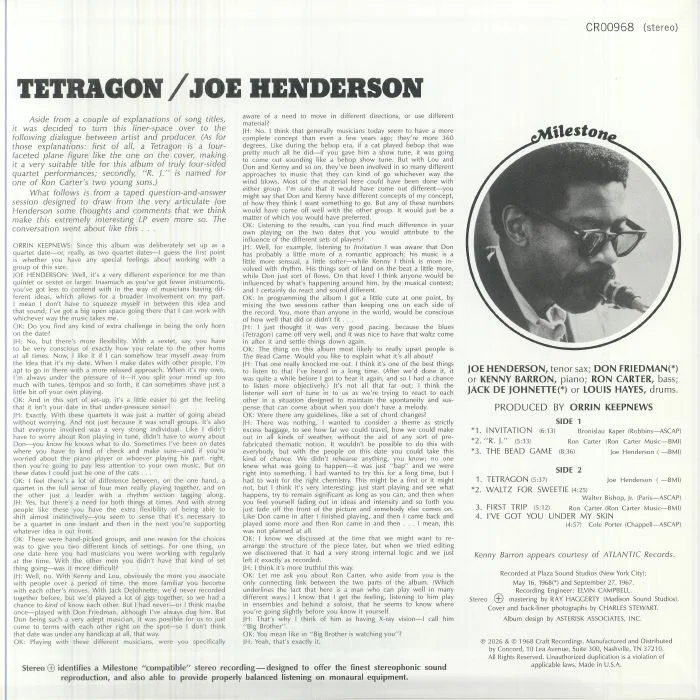 Back cover — Joe HENDERSON — Tetragon (reissue)