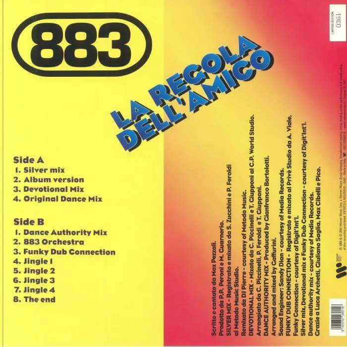 Back cover — 883 — La Regola Dell'amico: Disco Mix