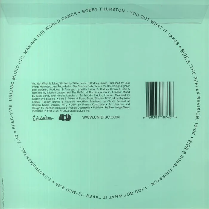 Back cover — Bobby THURSTON — You Got What It Takes: The Reflex Revision