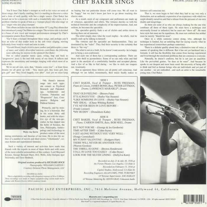 Back cover — Chet BAKER — Chet Baker Sings (Tone Poet Series)