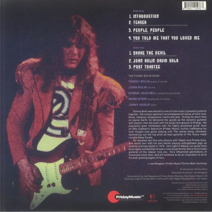 Обратная сторона обложки — The TOMMY BOLIN BAND — Live 9 / 19 / 1976