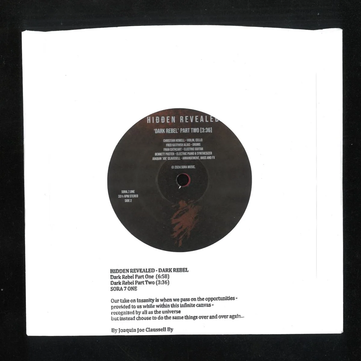 Back cover — Joaquin Joe Claussell Hidden Revealed — Dark Rebel 7"