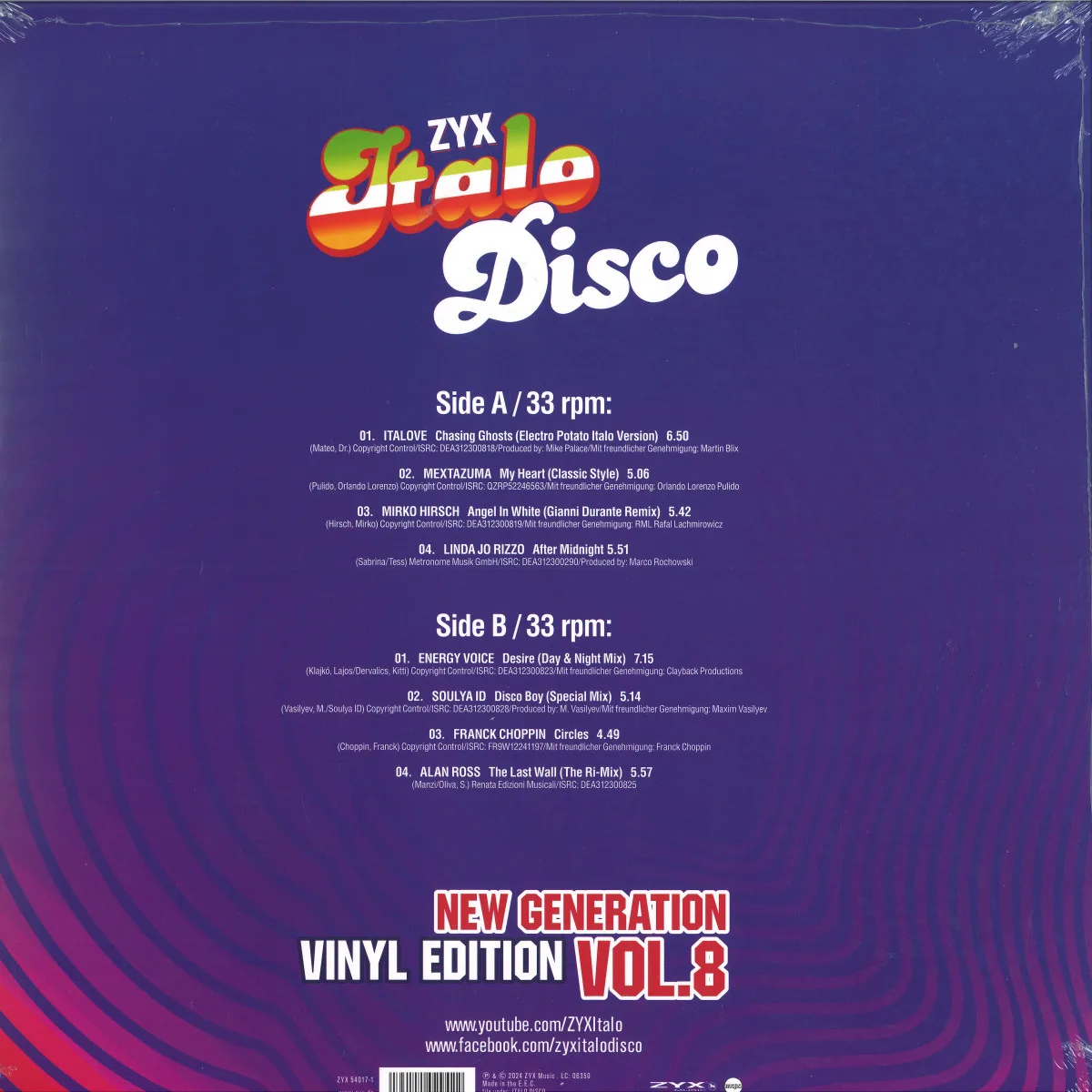Обратная сторона обложки — Various — ZYX Italo Disco New Generation:Vinyl Edition Vol.8