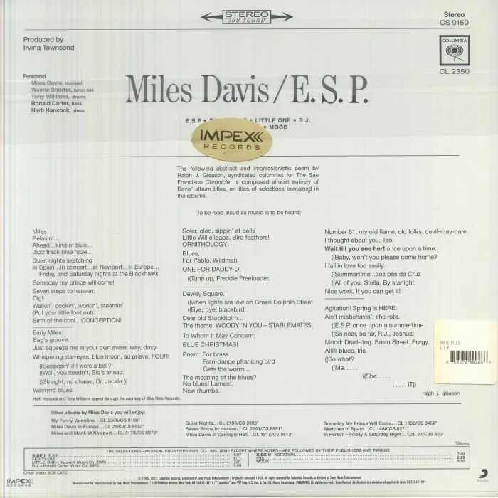 Обратная сторона обложки — Miles DAVIS — ESP